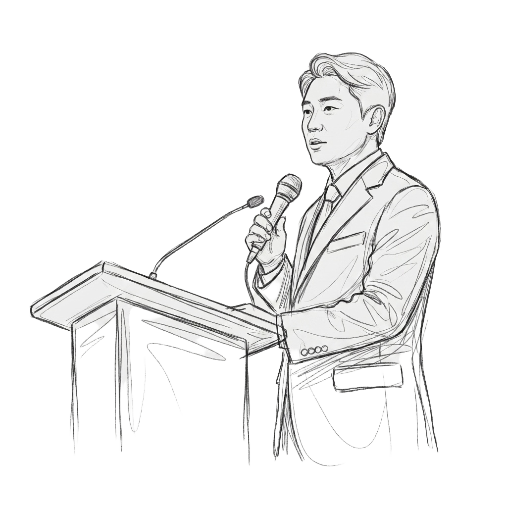 단상에서 연설하는 후보 일러스트
